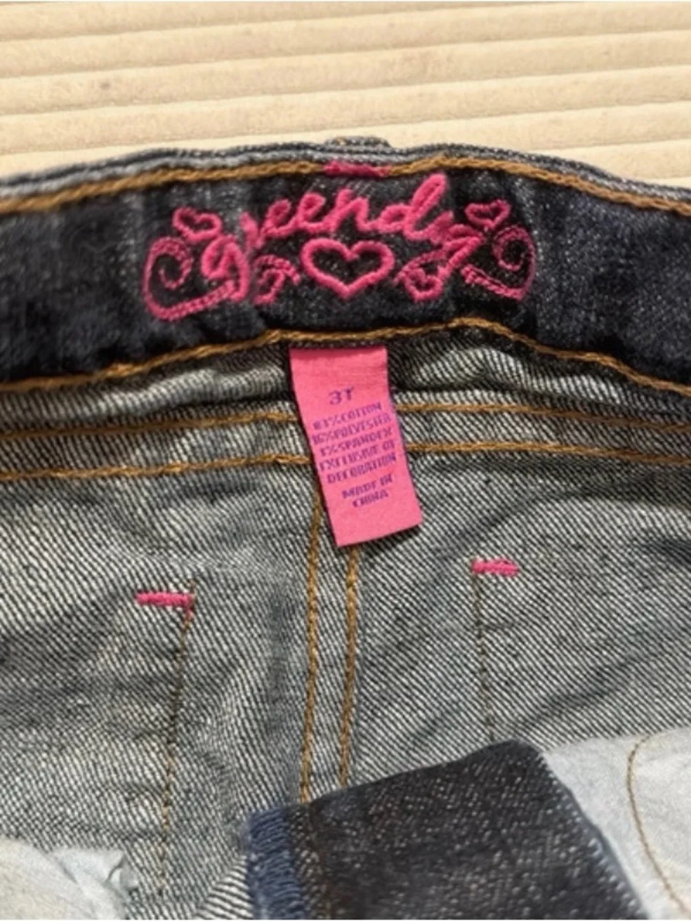 greendog Dark Denim Jeans with Pink Accent and Patterned Cuffs